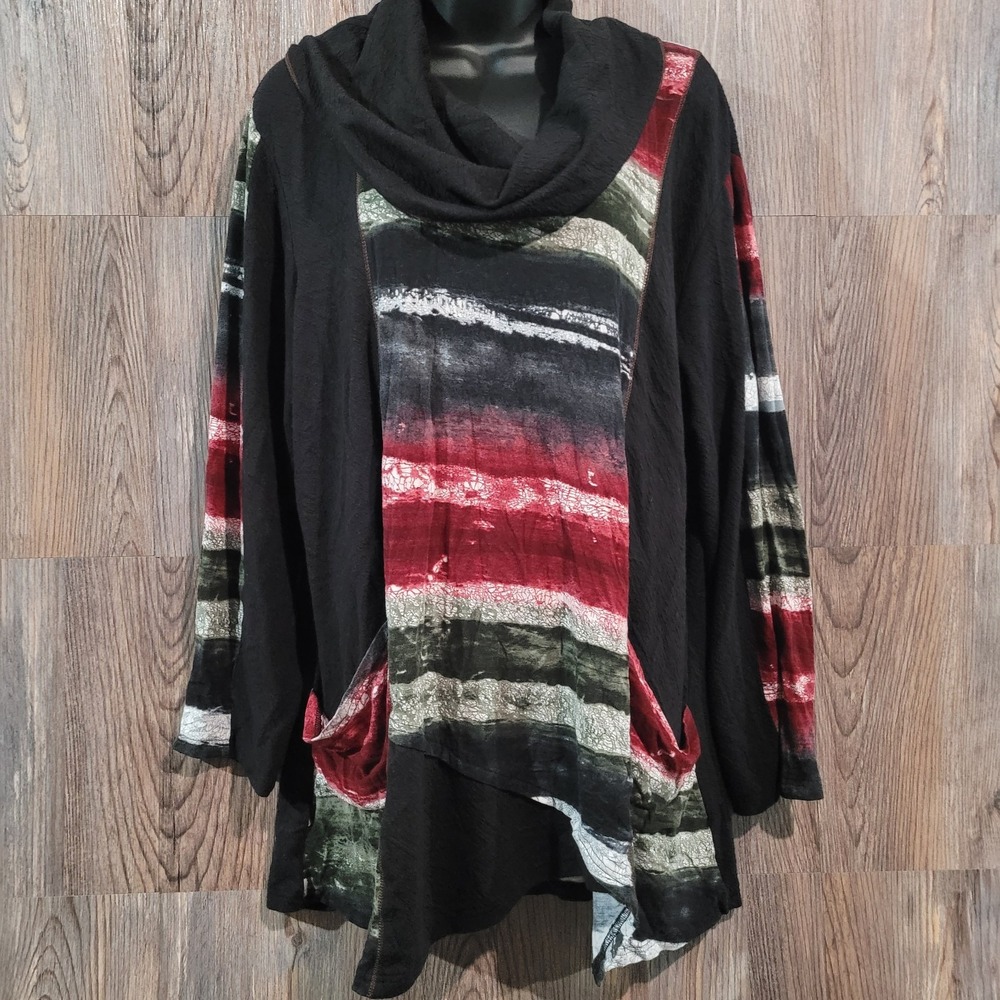 Parsley & Sage Cowl Neck Tunic Size 2X Black/Multi Ombre Colorblock Art to Wear